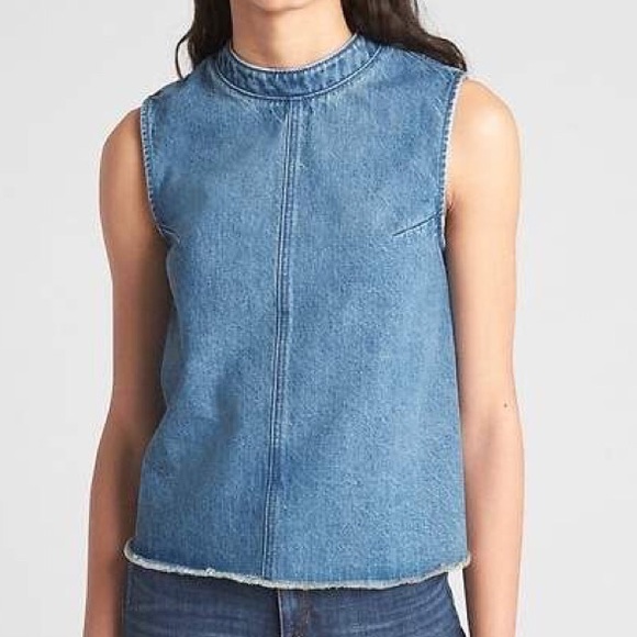 GAP Split Back Denim Top w/Zipper XS - Picture 6 of 6